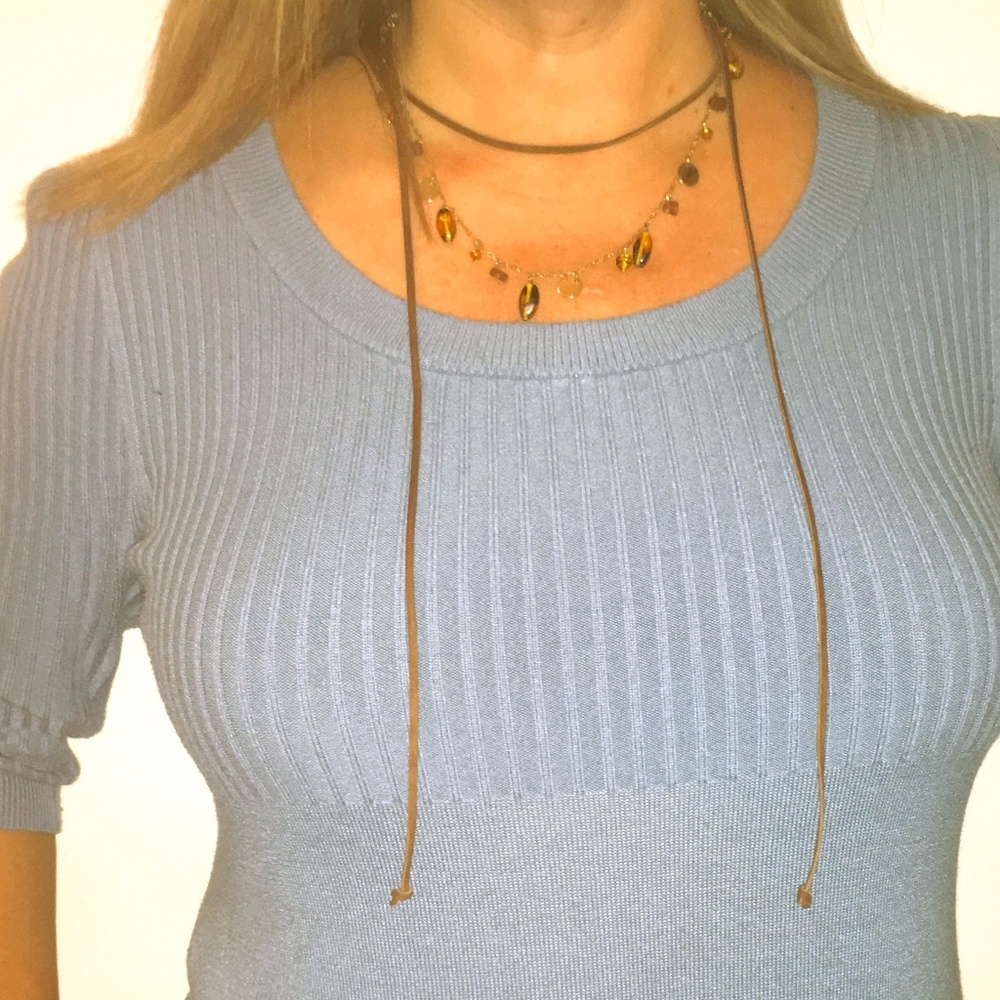 Boho Leather necklace with gold with amber beads